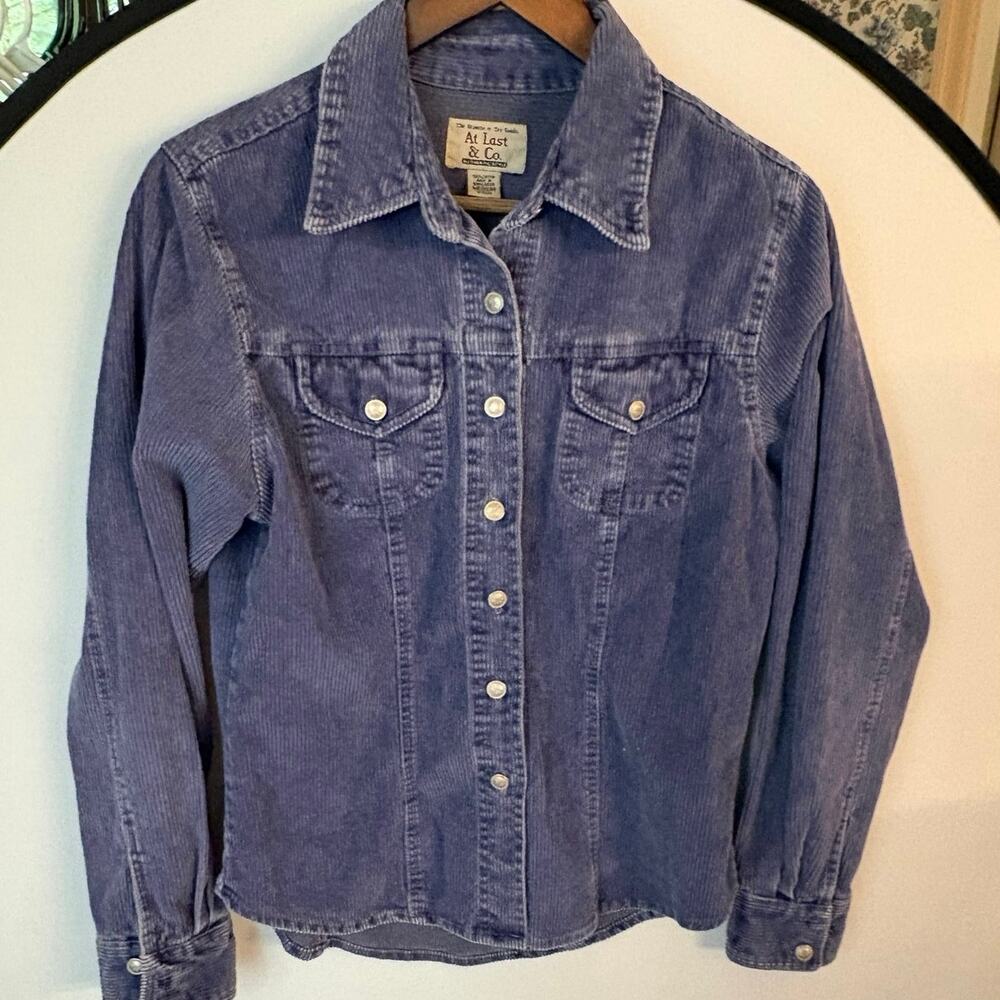 Vintage  Corduroy Button Down Shirt Shacket Cottagecore Grunge Retro 90s Blue